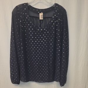 Navy Blouse with Silver Dots